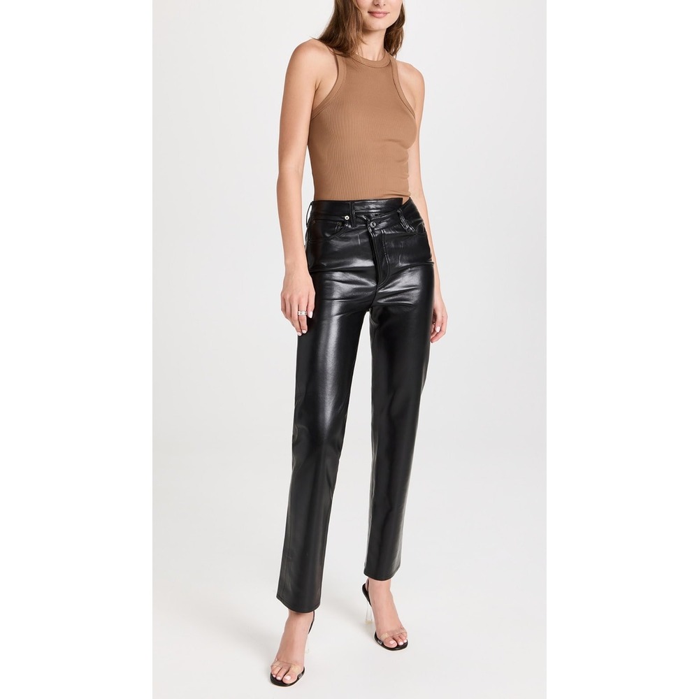 New! AGOLDE Black Leather Crisscross Straight Pants Sz 26 $378